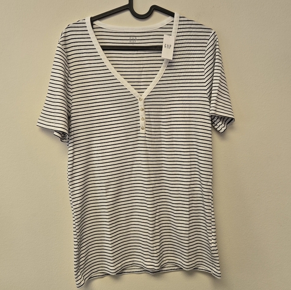 Gap Favorite Henley stripes t-shirt black white XL - Picture 3 of 8